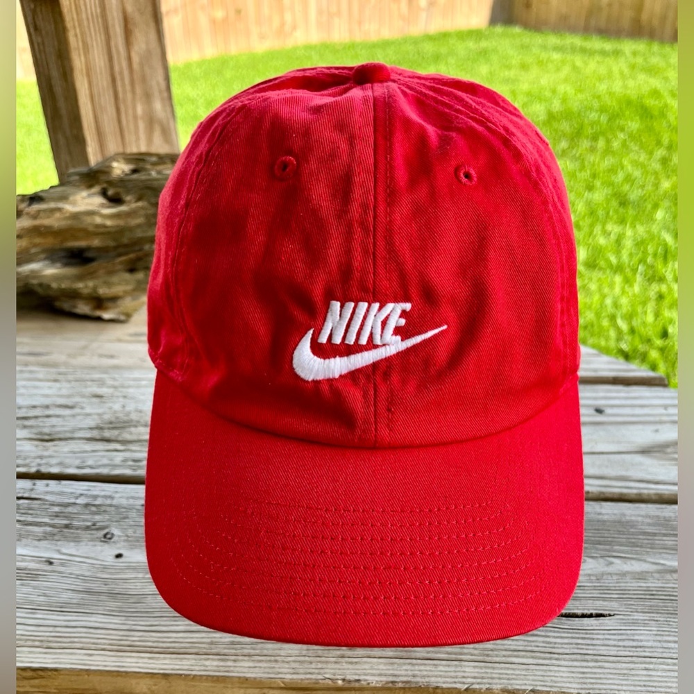 Nike‎ Bright Red Cap with White Logo Adjustable Hat Adult Size